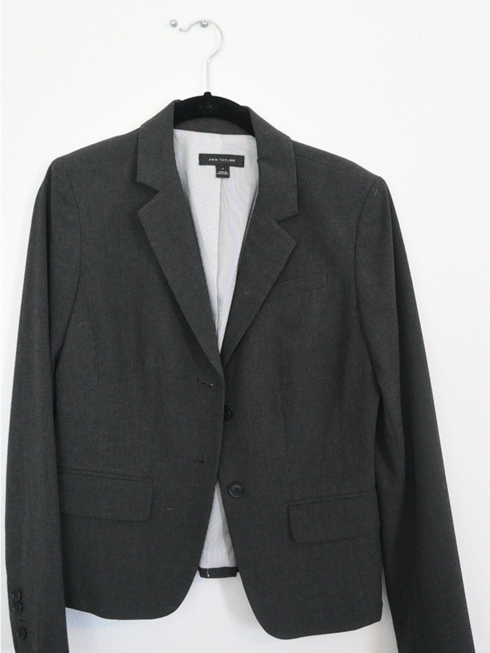 Ann Taylor Charcoal Gray Women's Blazer - Two-Button Notch Lapel